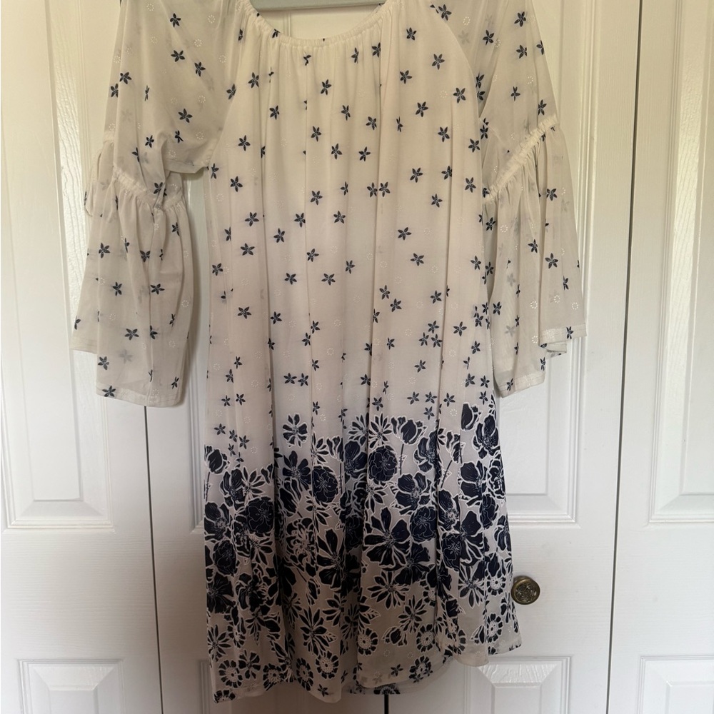 Siren Lily White and Blue Floral Midi Dress
